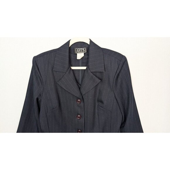VINTAGE 90s Y2K City Triangles 13 Blazer Jacket Suit Dress Set Navy Pin Stripe - Picture 10 of 16